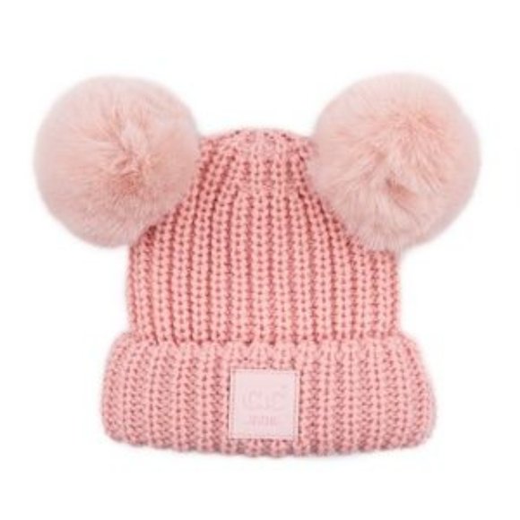 C.C Children Double Pom Beanie W. Runner Patch - Picture 1 of 1
